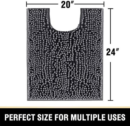H.VERSAILTEX Toilet Mat U Shaped Bathroom Rugs Bath Mats for Bathroom Non Slip Luxury Chenille Bath Mat U Shape 20x24 Extra Soft and Absorbent Shaggy Rugs Washable Dry Fast - Grey