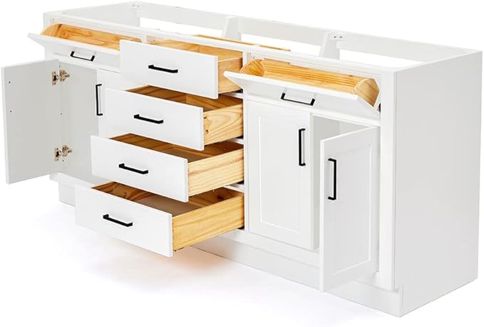 ARIEL Hepburn 72-inch Bathroom Vanity Base Cabinet,Solid Wood, 4 Soft Closing Doors, 6 Dovetail Drawers, White
