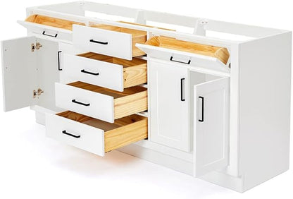 ARIEL Hepburn 72-inch Bathroom Vanity Base Cabinet,Solid Wood, 4 Soft Closing Doors, 6 Dovetail Drawers, White