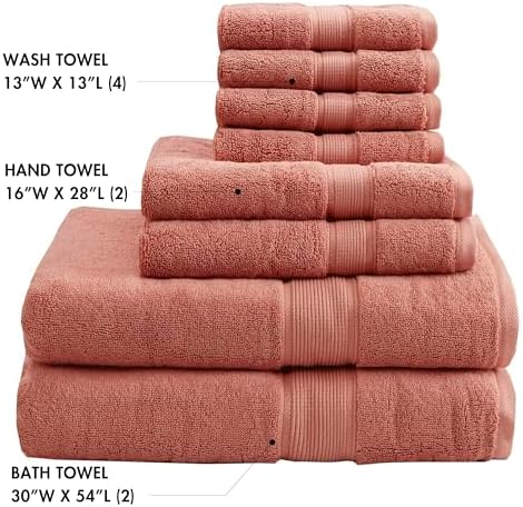 Madison Park 800GSM 100% Cotton Bathroom Bath Towel Set of 8, Coral