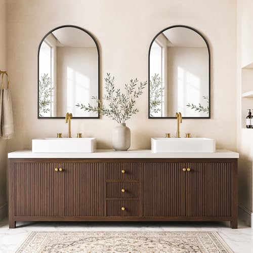 Arched Bathroom Mirrors Set of 2, 24x40 Black Rust-Resistant Metal Frame Vanity Mirror, HD Shatter-Resistant Wall Mirror for Over Sink, Modern Bathroom Mirror for Bedroom, Entryway, Living Room