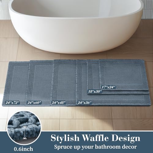 RESARE Waffle Bath Mat for Bathroom, Non Slip Bathroom Rugs 24"x36" Blue