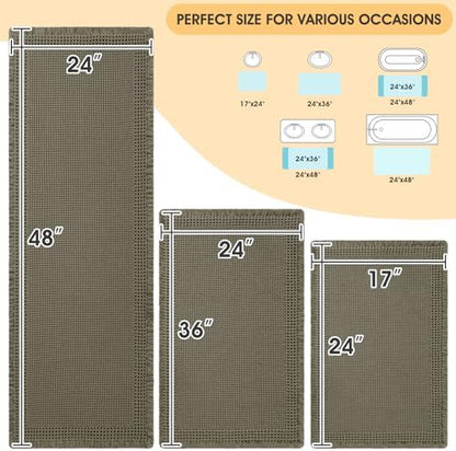 Upgrade Waffle Bath Mat Set 3 Piece, Greyish Green, Boho Bathroom Rugs Absorbent Non Slip, Ultra Soft Bathroom Mat, Machine Washable Knit Bath Rugs with Border for Bathroom, Kitchen, Shower, Tub