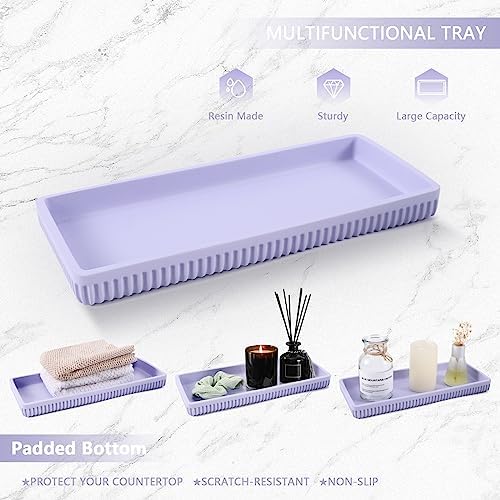 XLHOMO Resin Light Purple Bathroom Accessories Set 5 Pcs, Lotion Soap Dispenser, Toothbrush Holder, Bathroom Tumbler, Qtip Holder and Vanity Tray, Bathroom Countertop Organizer Set for Home Apartment