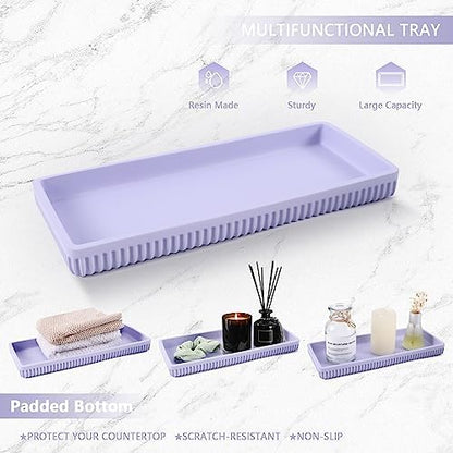 XLHOMO Resin Light Purple Bathroom Accessories Set 5 Pcs, Lotion Soap Dispenser, Toothbrush Holder, Bathroom Tumbler, Qtip Holder and Vanity Tray, Bathroom Countertop Organizer Set for Home Apartment