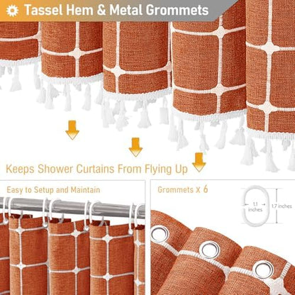 BTTN Stall Boho Farmhouse Linen Shower Curtain Set, 36x72, Burnt Orange