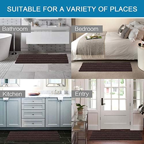 H.VERSAILTEX Bath Rugs for Bathroom Non Slip Bath Mats Extra Thick Chenille Striped Bath Rug Runners 47" x 17" Absorbent Fluffy Soft Shaggy Mats Dry Fast Plush Area Carpet for Bath Room - Chocolate
