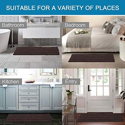 H.VERSAILTEX Bath Rugs for Bathroom Non Slip Bath Mats Extra Thick Chenille Striped Bath Rug Runners 47" x 17" Absorbent Fluffy Soft Shaggy Mats Dry Fast Plush Area Carpet for Bath Room - Chocolate