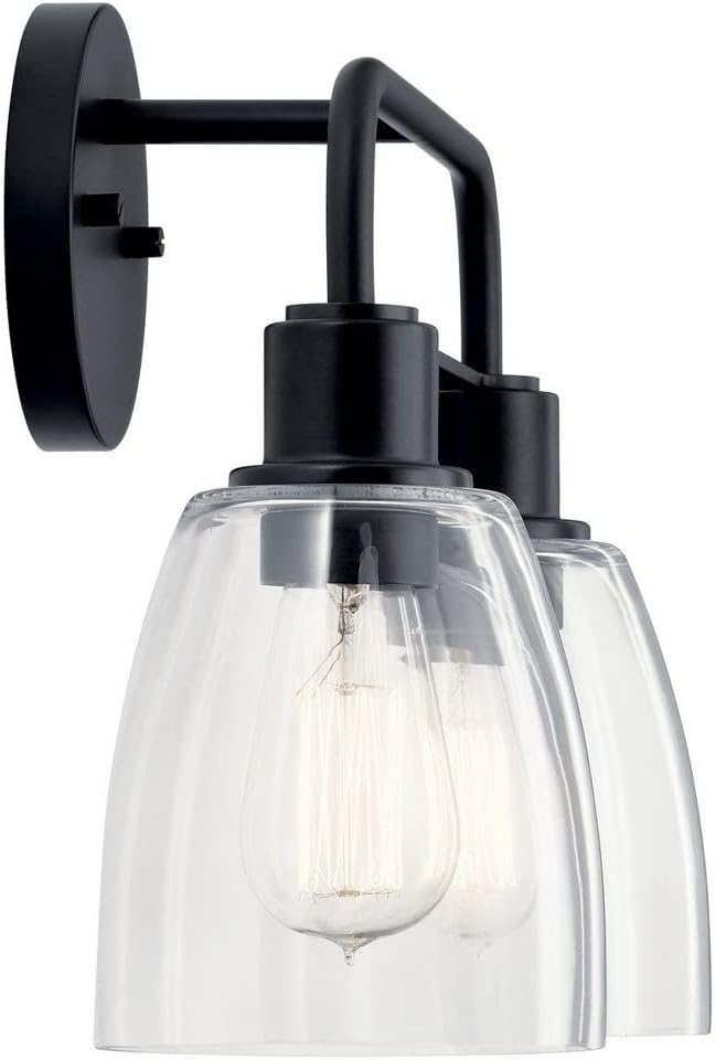 Kichler Meller 15 Inch 2 Light Vanity Light with Clear Glass in Black