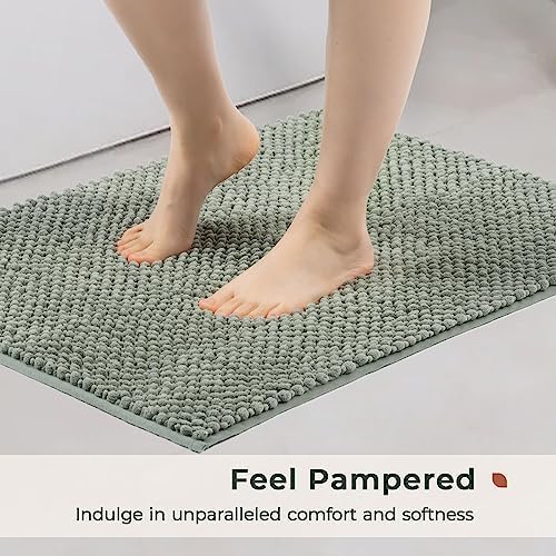 FRESHMINT Chenille Bath Rugs Set 2 Pieces, Sage Green, 17''x24''+20''x47''
