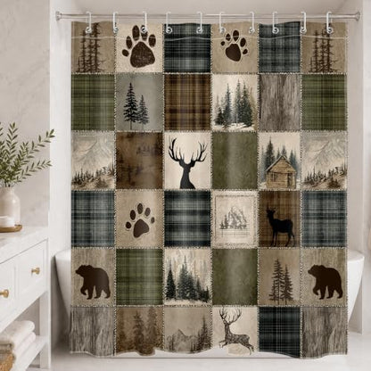 Rustic Cabin Forest Shower Curtain for Bathroom, 60W X 72L inches