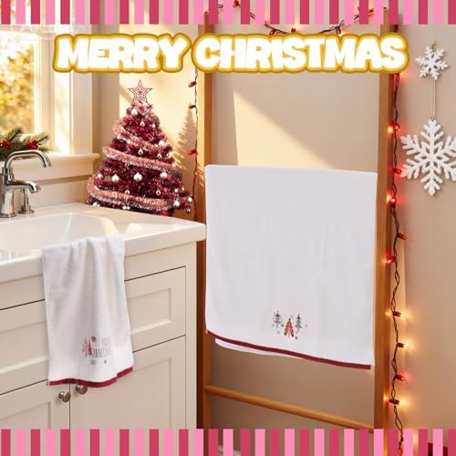 Peryiter 3 Pack Fall Pumpkin Bath Towels Set -Cotton Fall Themed Embroidery Hand & Facial Towels Wash Cloth for Thanksgiving Autumn Decorations(Stylish,White)