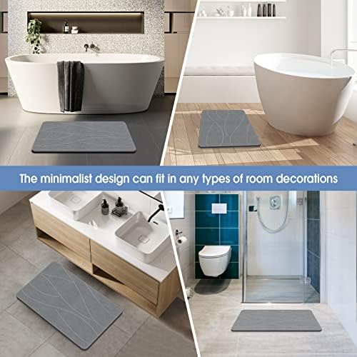VEELOIM Stone Bath Mat, Diatomaceous Earth Shower Mat for Bathroom Grey