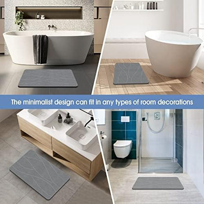 VEELOIM Stone Bath Mat, Diatomaceous Earth Shower Mat for Bathroom Grey