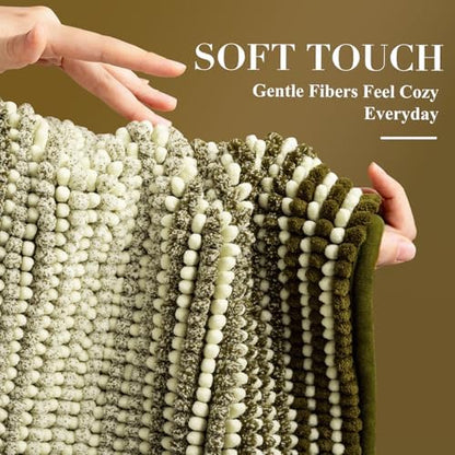 BSICPRO Bathroom Rugs, 17x24 Chenille Bath Mats, Olive Green