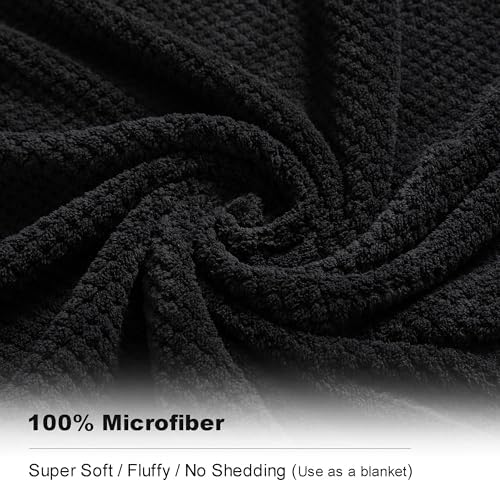8-Piece Bath Towel Set, 2 Extra Large Bath Towel Sheets, 2 Hand Towels and 4 Washcloths - Highly Absorbent Quick Dry Microfiber,Ultra Soft Towel Set for Bathroom,Waffle Weave Design, Pack of 8 (Black)