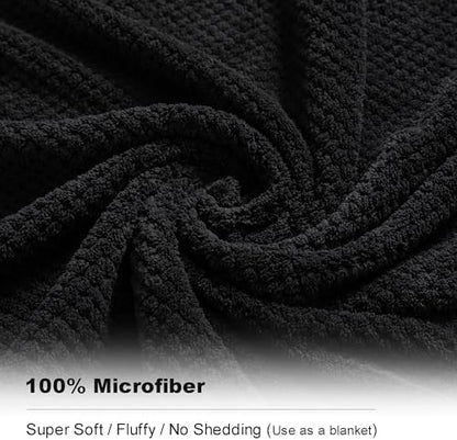 8-Piece Bath Towel Set, 2 Extra Large Bath Towel Sheets, 2 Hand Towels and 4 Washcloths - Highly Absorbent Quick Dry Microfiber,Ultra Soft Towel Set for Bathroom,Waffle Weave Design, Pack of 8 (Black)