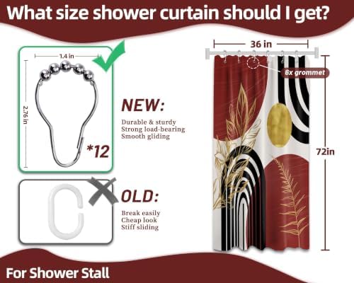 Black and Red Stall Shower Curtain, 36X72 in Narrow Small, Mid Century