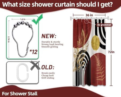 Black and Red Stall Shower Curtain, 36X72 in Narrow Small, Mid Century