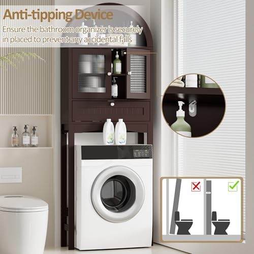 Spurgehom Over The Toilet Storage Cabinet with Glass Door (Coffee)