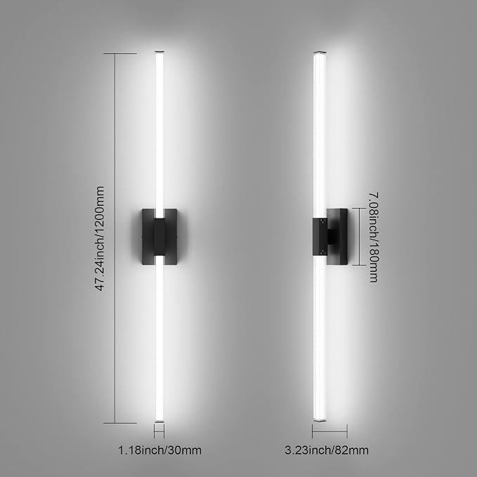 Ralbay 48inch Black Bathroom Vanity Lights Bar 36W Modern LED Matte Black Vanity Light Fixtures Over Mirror(5500K White Light)