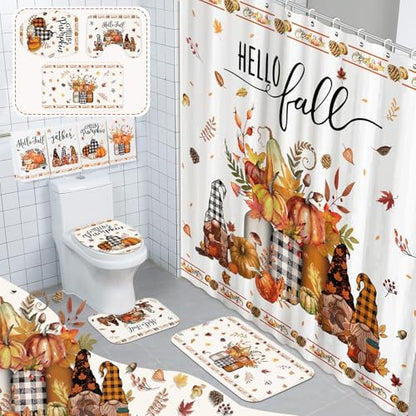 FuWeave 8 Pcs Fall Shower Curtain Set for Bathroom Decor