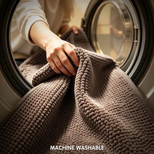 SUBRTEX Bathroom Rugs, U Shaped Chenille Bath Rug 24" x 20" Soft Short Plush Bath Mat Soft Shower Mat Water Absorbent Shower Mat Quick Dry Machine Washable, Brown