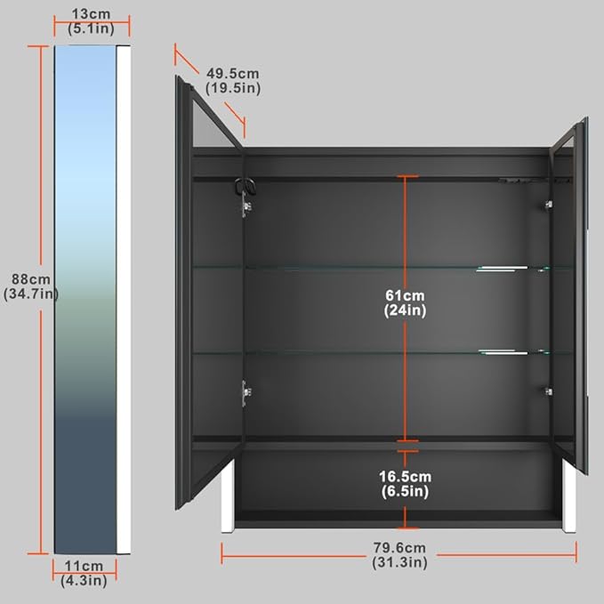 KWW LED Lighted Bathroom Medicine Cabinet with Sockets & USBs, Defogger, Dimmable, 3 Color Light Makeup Mirror, Easy to Install, Wall Mounted Cabinet (2 door-31 * 34)