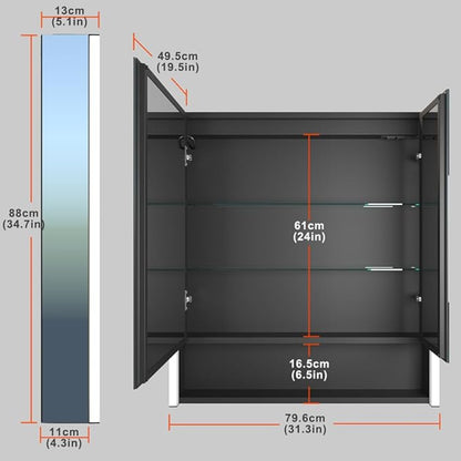 KWW LED Lighted Bathroom Medicine Cabinet with Sockets & USBs, Defogger, Dimmable, 3 Color Light Makeup Mirror, Easy to Install, Wall Mounted Cabinet (2 door-31 * 34)
