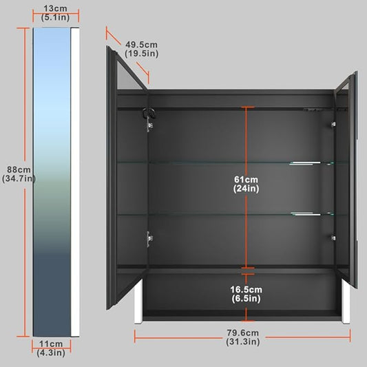 KWW LED Lighted Bathroom Medicine Cabinet with Sockets & USBs, Defogger, Dimmable, 3 Color Light Makeup Mirror, Easy to Install, Wall Mounted Cabinet (2 door-31 * 34)