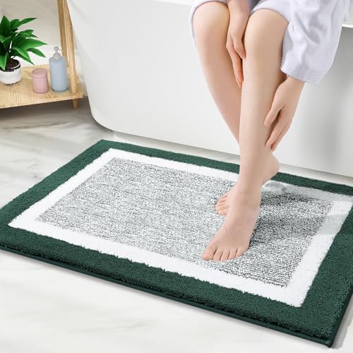 OLANLY Bathroom Rugs 30x20, Absorbent Microfiber Bath Rugs, Blackish Green