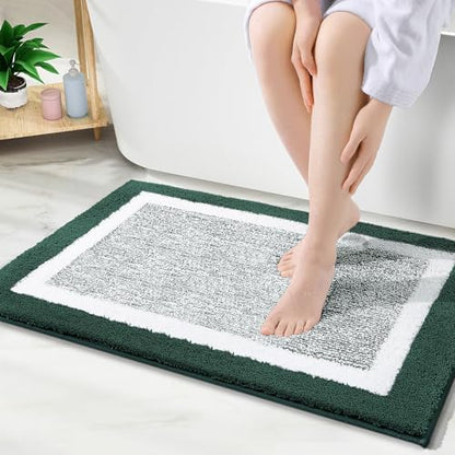 OLANLY Bathroom Rugs 30x20, Absorbent Microfiber Bath Rugs, Blackish Green