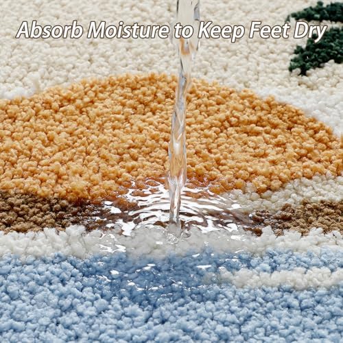 Bathroom Rug Mat, Desert Oasis Sunset Fluffy Rug with Cactus & Palm Tree, Ultra Absorbent Microfiber Shaggy Door Mat, Quick Dry Bath Rug Carpet for Toilet Bathtub Bedroom 20x31 Inch (Brown)
