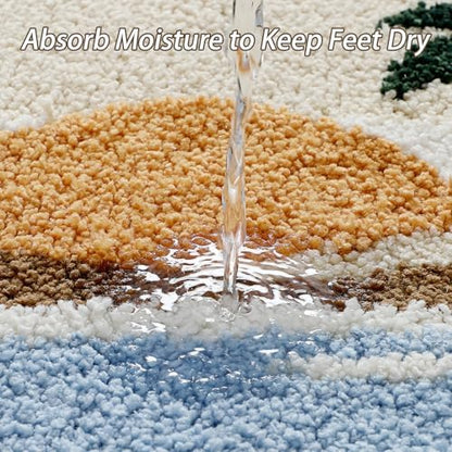 Bathroom Rug Mat, Desert Oasis Sunset Fluffy Rug with Cactus & Palm Tree, Ultra Absorbent Microfiber Shaggy Door Mat, Quick Dry Bath Rug Carpet for Toilet Bathtub Bedroom 20x31 Inch (Brown)