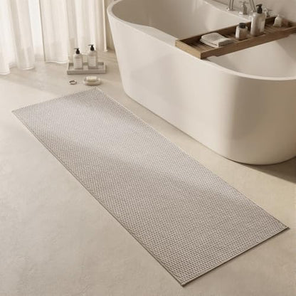 Triohero Bathroom Runner Rugs, Long Bath Mat Runner Washable Thin Quick Dry Low Pile Bathroom Runner Rugs Non Slip, Beige 24"x70"