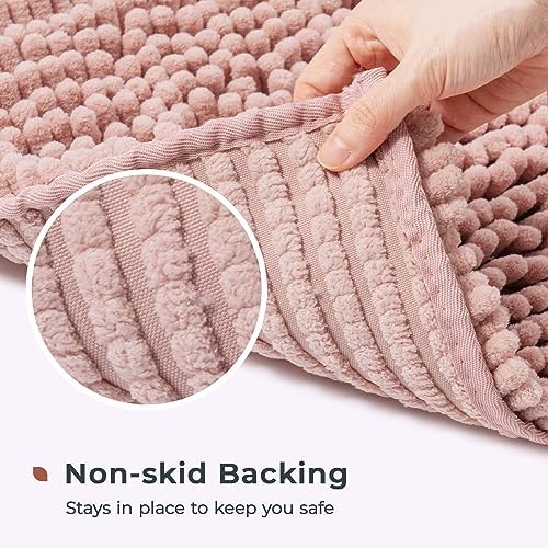FRESHMINT Large Chenille Bathroom Rugs Mat 36”x24”, Non-Slip Bath Mat for Bathroom Floor & Bathtub, Washable Shower Shag Bath Rugs, Soft Fluffy Thick Water Absorbent Microfiber Shower Mat, Dusty Pink