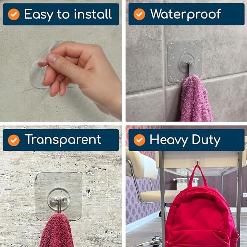 GLUIT Adhesive Wall Hooks for Hanging Heavy Duty No Drill, 22 lbs, 20 pcs