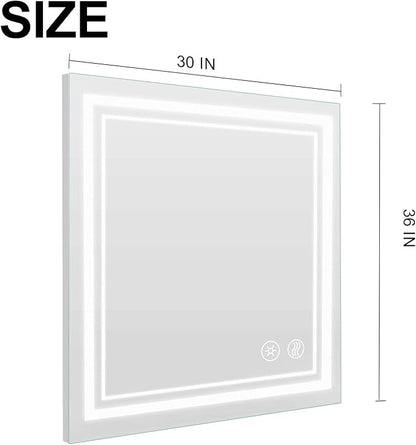SaniteModar Bathroom Mirror with Lights 36x30 in, Led Mirror for Bathroom, Led Bathroom Mirror, 3 Color Dimmable, Anti Fog, Touch Button, CRI90+, Horizontal/Vertical