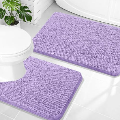 OLANLY Chenille Bathroom Rugs Mats Sets 2 Piece, 30"x20"+24"x20", Lavender