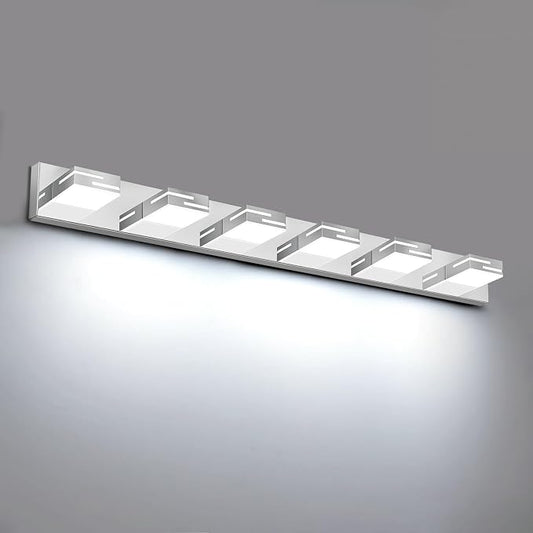 LED Modern Bathroom Vanity Light Fixtures, Dimmable Chrome Vanity Lights for Bathroom Lighting Fixtures Over Mirror, with 360° Rotatable Heads 6-Light 42-inch (Cool White 6000K)