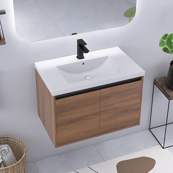 30" Floating Bathroom Vanity,30 Inch Bathroom Vanity with Sink,Single Sink Wall Mounted Vanity Combo,Dark Brown Wall Mounted Cabinet Set