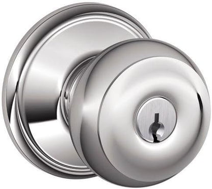 SCHLAGE F51A GEO 625 Georgian Knob Keyed Entry Lock, Bright Chrome 2.3 x 2.8 x 2.8 inches