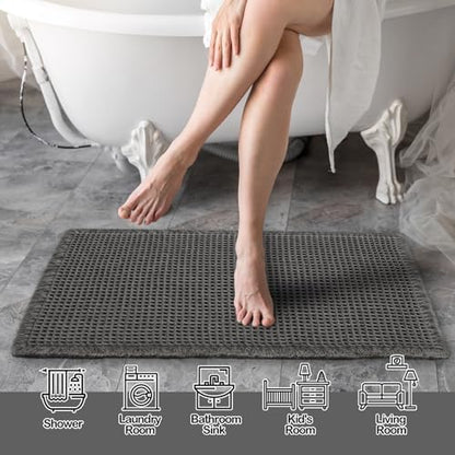 ZALL Dark Grey Waffle Bath Mat,Super Absorbent Non Slip Bathroom Rug, Gray 24x36inch, Machine Washable Ultra Soft Floor Mats
