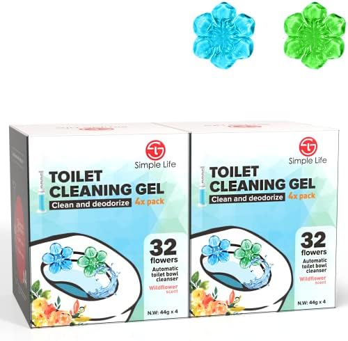 Simple Life Toilet Gel Stamp – Fresh Flower Scent, Anti-Limescale Toilet Cleaner Gel, Deodorizing & Long-Lasting Freshness, 64 Stamps, Blue & Green