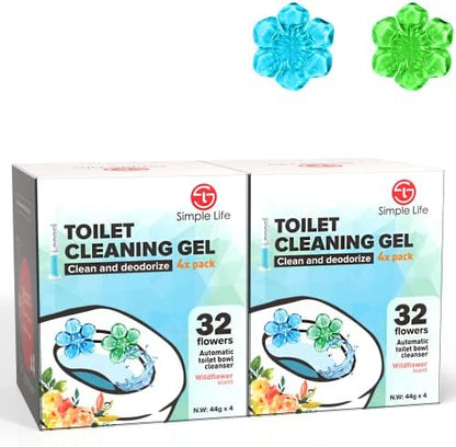 Simple Life Toilet Gel Stamp – Fresh Flower Scent, Anti-Limescale Toilet Cleaner Gel, Deodorizing & Long-Lasting Freshness, 64 Stamps, Blue & Green