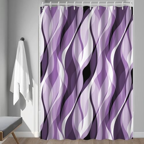 Purple Striped Shower Curtain Extra Wide 108x72 inch 18 Hooks