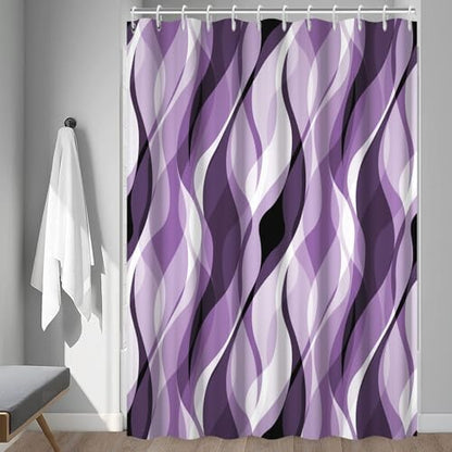 Purple Striped Shower Curtain Extra Wide 108x72 inch 18 Hooks