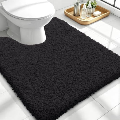 OLANLY Microfiber Bathroom Toilet Rugs U-Shaped 24x20, Soft Bath Mat, Black