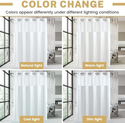 WONICY No Hook Small Shower Curtain with Snap-in Liner, White, 36 x 74