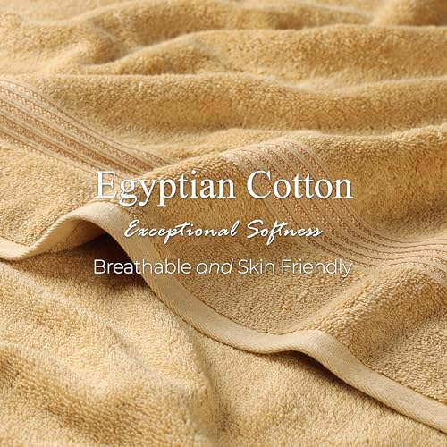 Superior Egyptian Cotton 12-Piece Towel Set, Assorted Towels for Home Bathroom, Guest Bath Decor Essentials, Includes 4 Bath, 4 Hand, 4 Face Towels/Washcloths, Quick Dry, Absorbent - Gold